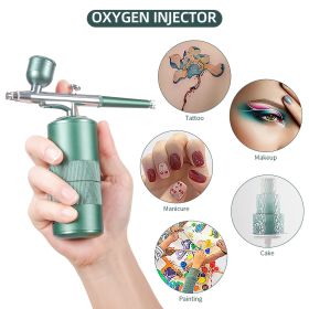 Oxygen Injector Mini Air Compressor Kit Air-Brush Paint Spray Gun Airbrush For Nail Art Tattoo Craft Cake Nano Fog Mist Sprayer - green