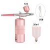 Oxygen Injector Mini Air Compressor Kit Air-Brush Paint Spray Gun Airbrush For Nail Art Tattoo Craft Cake Nano Fog Mist Sprayer - pink