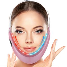 Current color light beauty face-lifting instrument intelligent voice broadcast massage hot compress lift V-shaped face-lift - BNGV-pink