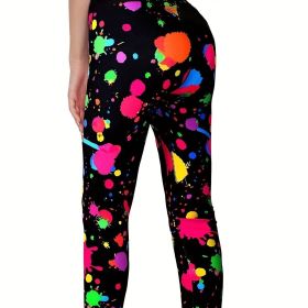 Throwing Print Butt-Lifting Sexy Yoga Pants, High Waist Slim Fit Mid-Stretch Fitness Workout Pants, Women's Activewear - Multicolor - XXL(14)