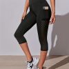 High Waist Yoga Capri Pants, Tummy Control Sports Legging Capri For Women With Out Pockets And Mesh Design - Black - S(4)