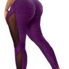 Honeycomb Mesh Contrast Leggings, Sporty Skinny High Waist Lifting Yoga Leggings, Women's Clothing - Purple - M(6)