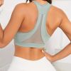 Green Solid Color Breathable Mesh Stitching Tank Top, Sports Yoga Fitness Bra - Viridity - L