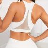 Green Solid Color Breathable Mesh Stitching Tank Top, Sports Yoga Fitness Bra - White - S