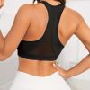 Green Solid Color Breathable Mesh Stitching Tank Top, Sports Yoga Fitness Bra - Black - M