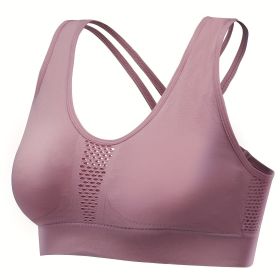 Breathable Mesh Wire-free Sports Bra, Stretchy High Impact Yoga Fitness Gym Cropped Top, Women's Activewear - Fuchsia - M