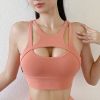 New Sexy Women's Sports Bra Top Women Tight Elastic Gym Sport Yoga Bras Bralette Crop Top Chest Pad Removable 13 Colors - Coral Red - S