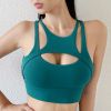 New Sexy Women's Sports Bra Top Women Tight Elastic Gym Sport Yoga Bras Bralette Crop Top Chest Pad Removable 13 Colors - Lake Green - M