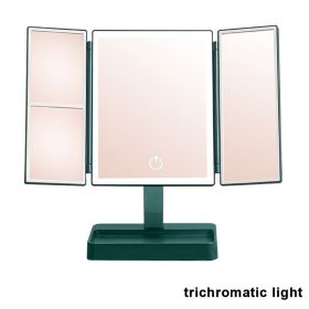 Rechargeable Foldable Makeup Mirror With LED Light 360¬∞ Adjust Wireless 1-3X Magnifying 3 Tone Light Desktop Vanity Table Mirror - three lights2 - CN