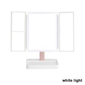 Rechargeable Foldable Makeup Mirror With LED Light 360¬∞ Adjust Wireless 1-3X Magnifying 3 Tone Light Desktop Vanity Table Mirror - white light - CN