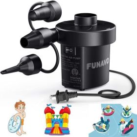 Electric Air Pump; FUNAVO Portable Air Pump With 3 Nozzles; 130 W Quick-fill Electric Pump; HT-196BA; Black - as picture