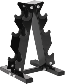 A-Frame Dumbbell Rack Stand Compact 3 Tier Free Weight Steel Dumbbell Storage Bracket for Home Gym (Black) - KM3541