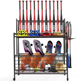 Sports equipment storage box, garage ball storage, baseball bat holder can accommodate 24 bats, black - Black