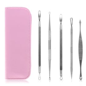 5 Pcs Blackhead Remover Kit Pimple Comedone Extractor Tool Set Stainless Steel - Pink