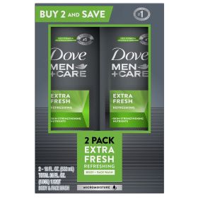 Dove Men+Care Extra Fresh Refreshing Hydrating Face and Body Wash Twin Pack, 18 fl oz - Dove