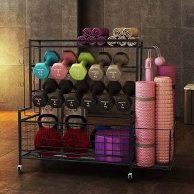 Yoga Mat Holder, Yoga Mat Storage Rack, Home Gym Storage With Hooks and Wheels ,Black - as Pic