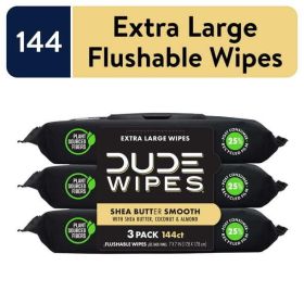 DUDE Wipes Flushable Wipes, XL Wet Wipes for at Home Use, Shea BUTTer Smooth, 144 Count - DUDE