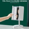 360¬∞ Adjust Foldable Makeup Mirror With LED Light Rechargeable Wireless 1-3X Magnifying 3 Tone Light Desktop Vanity Mirror Table - white light1 - CN