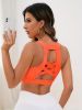 Solid U-neck Criss Cross Back Sports Bra, Sleeveless Outdoor Sexy Yoga Fitness Workout Tank Top, Women's Activewear - tangerine - L