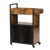 3-Tier Salon Trolley, Rolling Beauty Stylist Cart with Cabinet, Dryer Holders, Charging Station, Salon Spa Bathroom, Rustic Brown - Rustic Brown