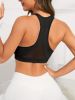 Green Solid Color Breathable Mesh Stitching Tank Top, Sports Yoga Fitness Bra - Black - M