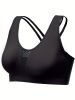 Breathable Mesh Wire-free Sports Bra, Stretchy High Impact Yoga Fitness Gym Cropped Top, Women's Activewear - Skin Tone - L