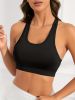 Green Solid Color Breathable Mesh Stitching Tank Top, Sports Yoga Fitness Bra - Black - S