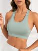 Green Solid Color Breathable Mesh Stitching Tank Top, Sports Yoga Fitness Bra - Black - M