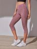 High Waist Yoga Capri Pants, Tummy Control Sports Legging Capri For Women With Out Pockets And Mesh Design - Pale Pinkish Gray - S(4)