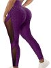 Honeycomb Mesh Contrast Leggings, Sporty Skinny High Waist Lifting Yoga Leggings, Women's Clothing - Purple - M(6)