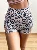 Leopard/Camo Pattern Yoga Biker Shorts, High-Waisted Hollow Out Fitness Workout Dance Shorts, Women's Activewear - Mixed Colour - XS(2)