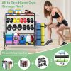 Yoga mat holder, yoga mat storage rack, home gym storage strap hook and wheels black - Black