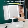 360¬∞ Adjust Foldable Makeup Mirror With LED Light Rechargeable Wireless 1-3X Magnifying 3 Tone Light Desktop Vanity Mirror Table - three lights2 - CN