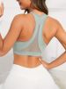 Green Solid Color Breathable Mesh Stitching Tank Top, Sports Yoga Fitness Bra - Viridity - S