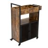 3-Tier Salon Trolley, Rolling Beauty Stylist Cart with Cabinet, Dryer Holders, Charging Station, Salon Spa Bathroom, Rustic Brown - Rustic Brown