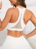 Green Solid Color Breathable Mesh Stitching Tank Top, Sports Yoga Fitness Bra - White - L